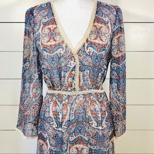 Chelsea & Violet Boho Maxi blue and orange paisley print dress
